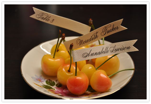 Lucky sent over this yummy idea for seasonal fruit escort or place cards