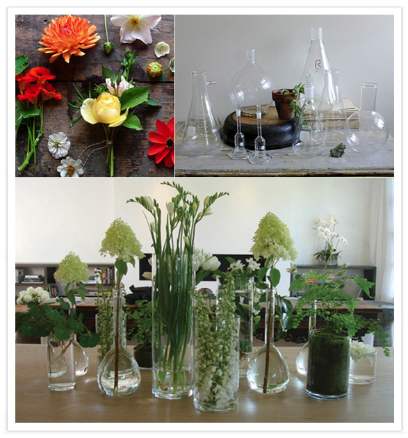  using lab glass for our center pieces and incorporating little natural 