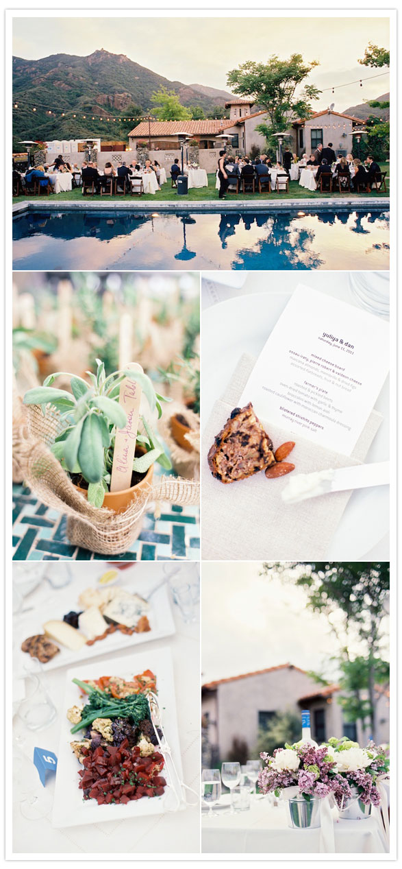 simple rustic wedding Small potted herbs were used as seating cards 