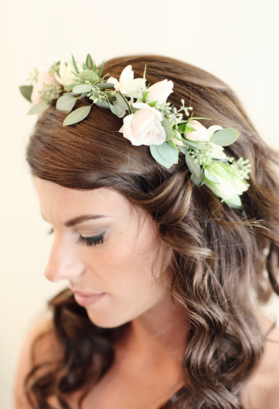 leaf and flower crown | Photo by Kimberly Genevieve - sparkly-palm-springs-wedding-Erin-and-Blair-4