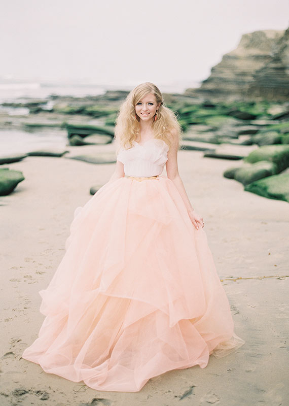 pink dress beach wedding