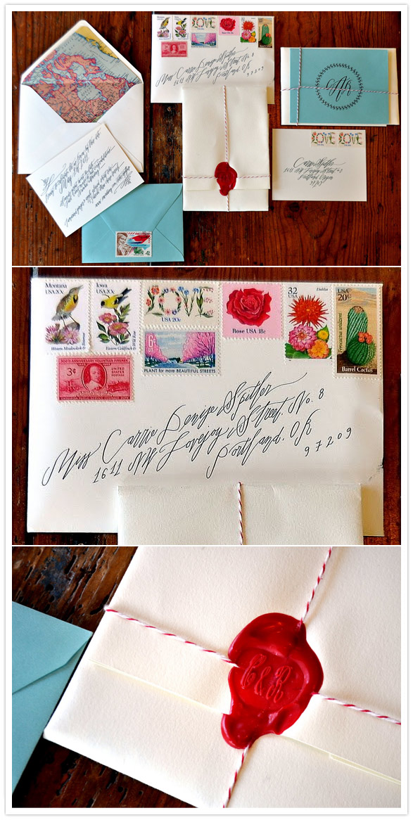 Travel-inspired wedding invitation with B Dunlap calligraphy - 100  Layer Cake