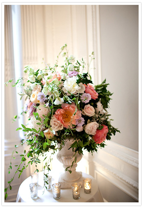 Floral Arrangements of Pinks, Peaches, and Violets