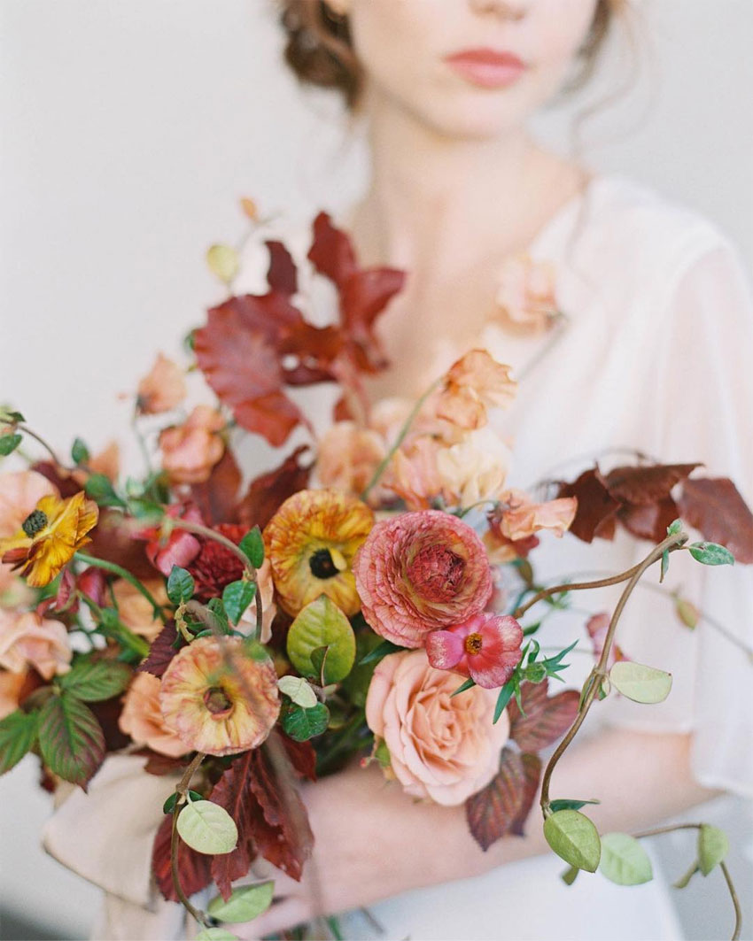 light and pretty fall foliage bouquet