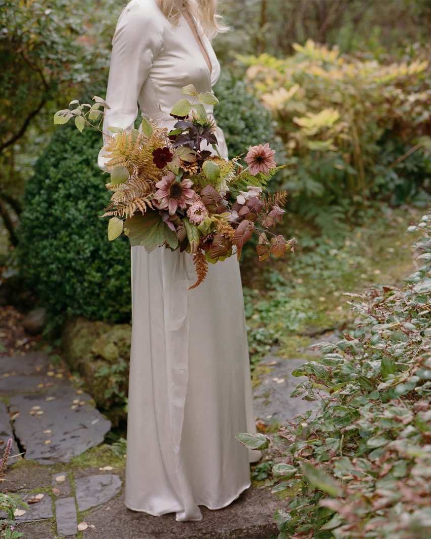 Fall bridal bouquet with ferns by Moss Floral