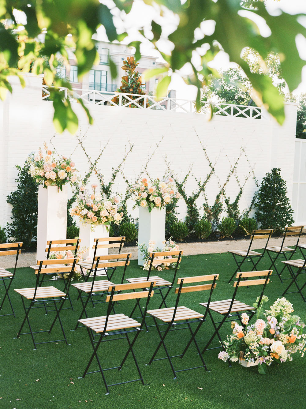 A sweet gingham and pastel courtyard wedding