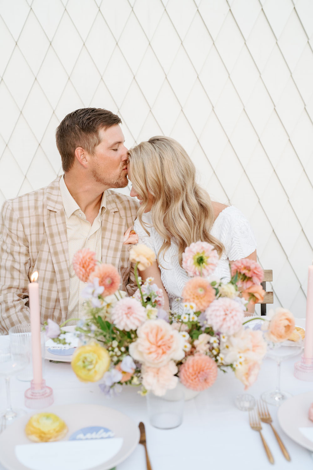 A sweet gingham and pastel courtyard wedding