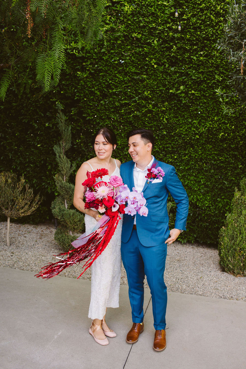 Laidback, nontraditional red, pink + purple wedding at The Fig House