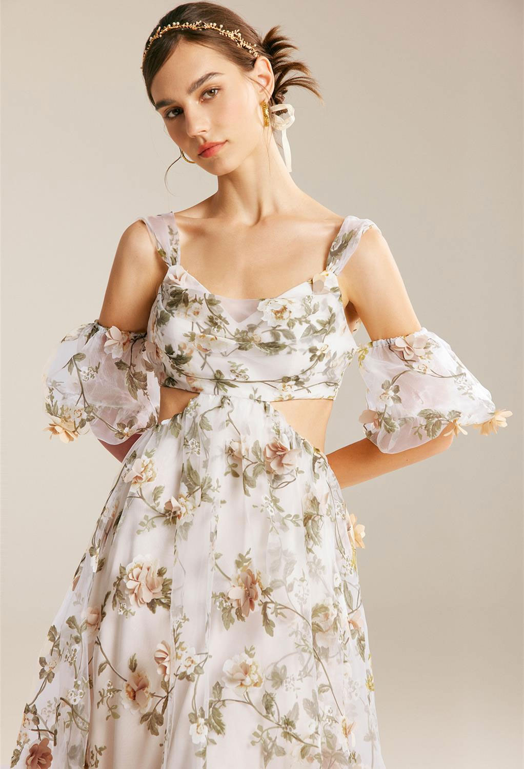 floral tea length bridesmaid dress