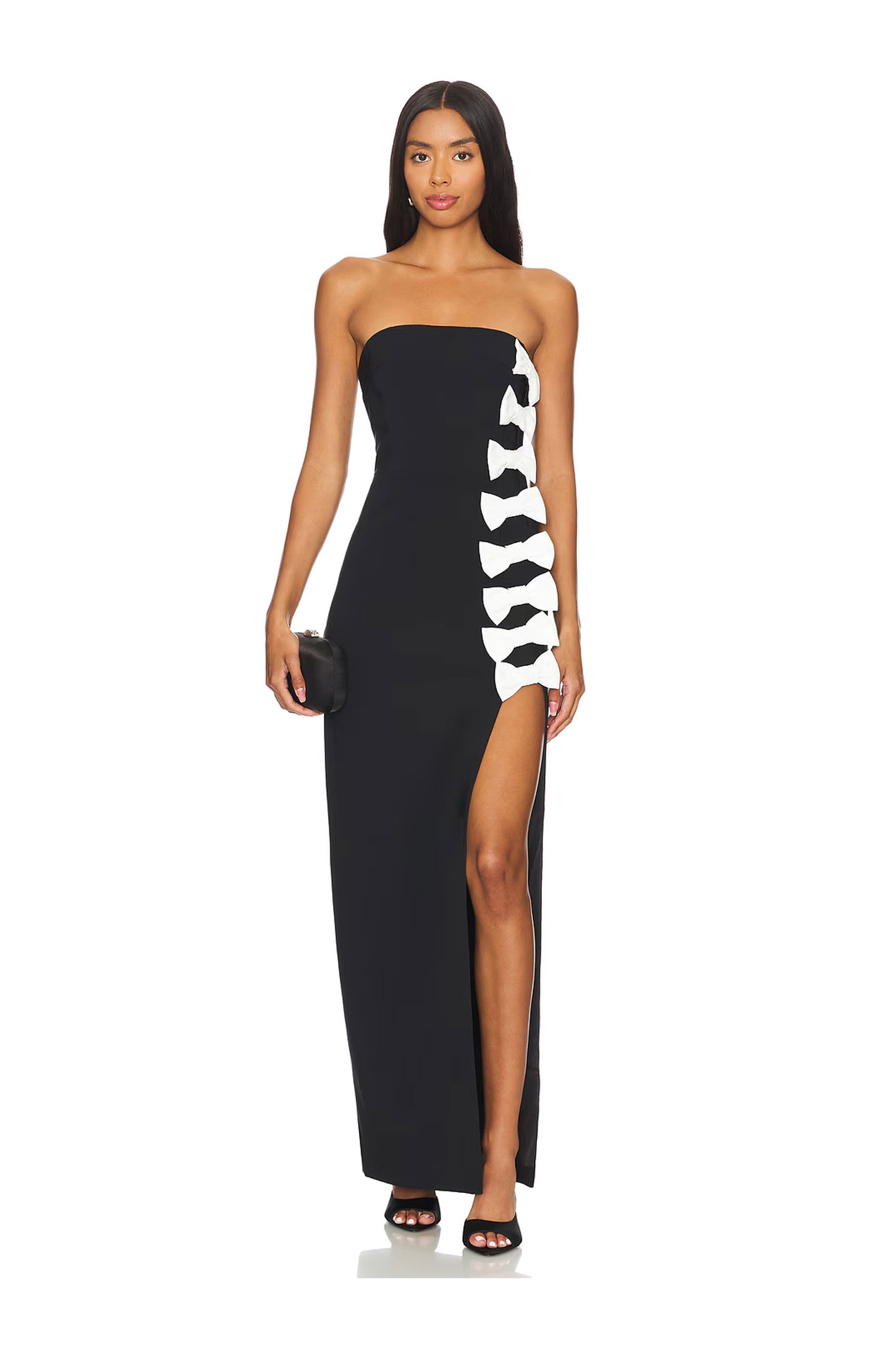 strapless black white bow dress