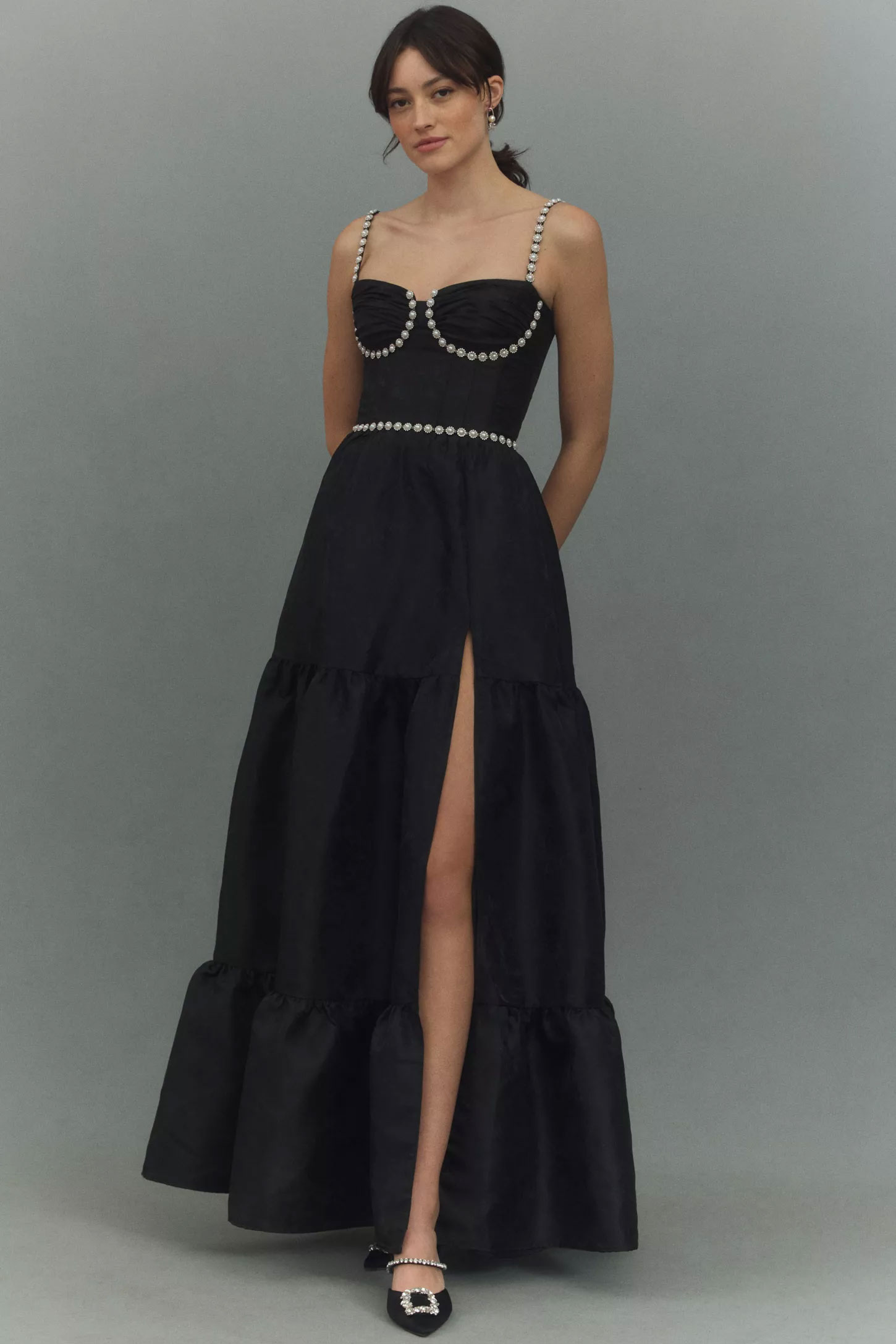 Black corset winter wedding guest dress