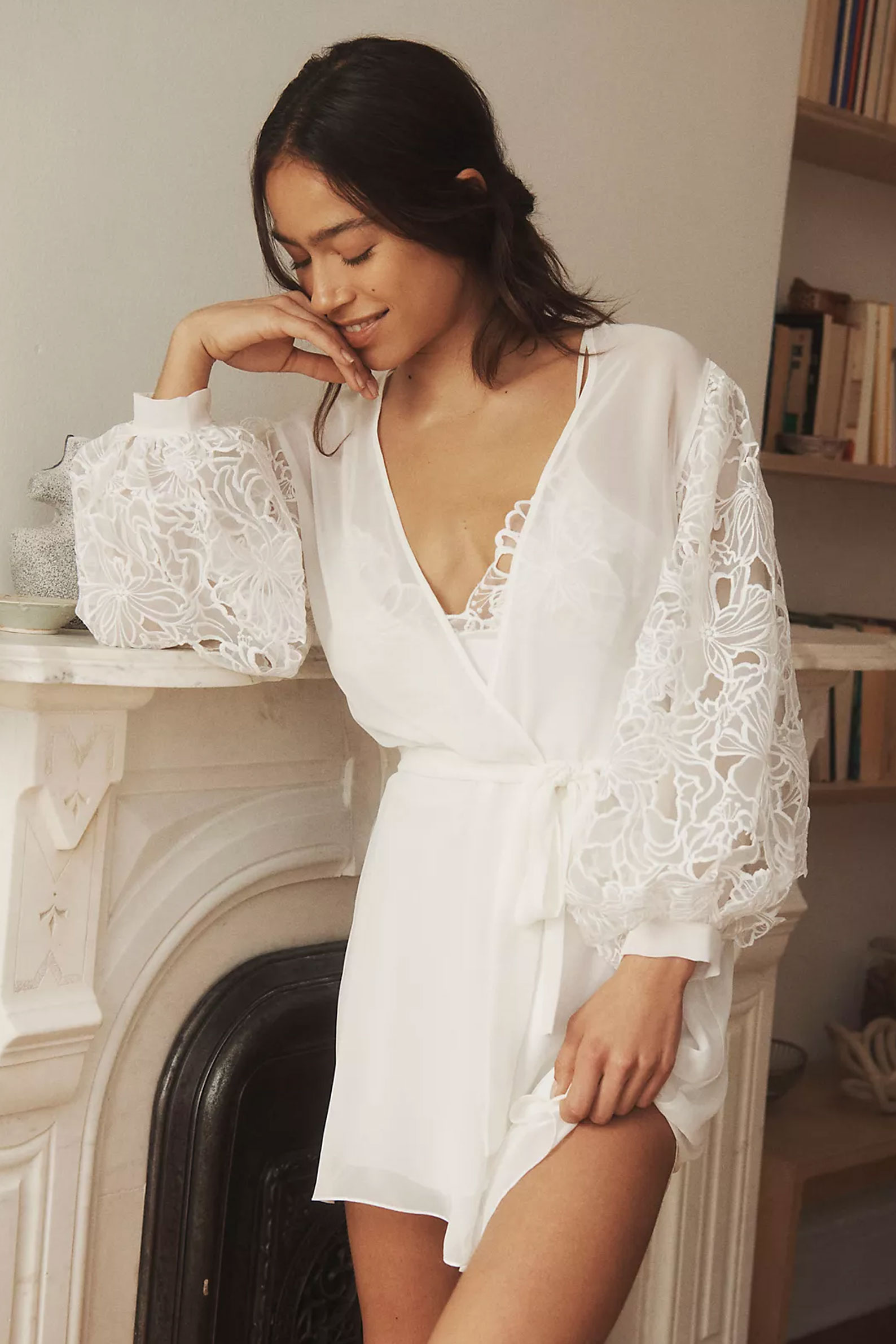 white lace bridal robe