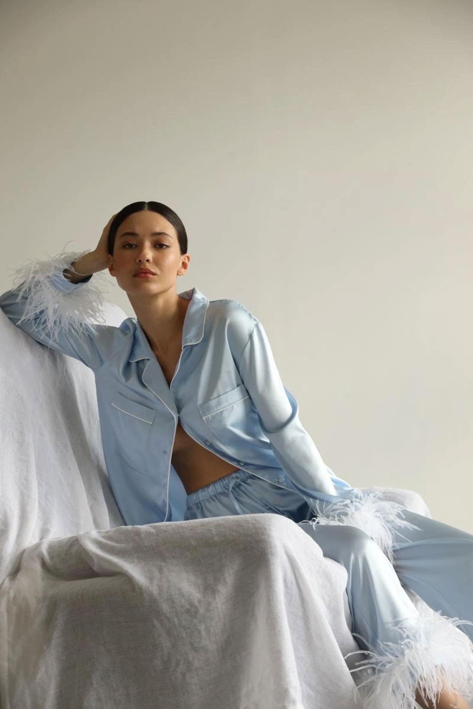 something blue feather bridal pajamas