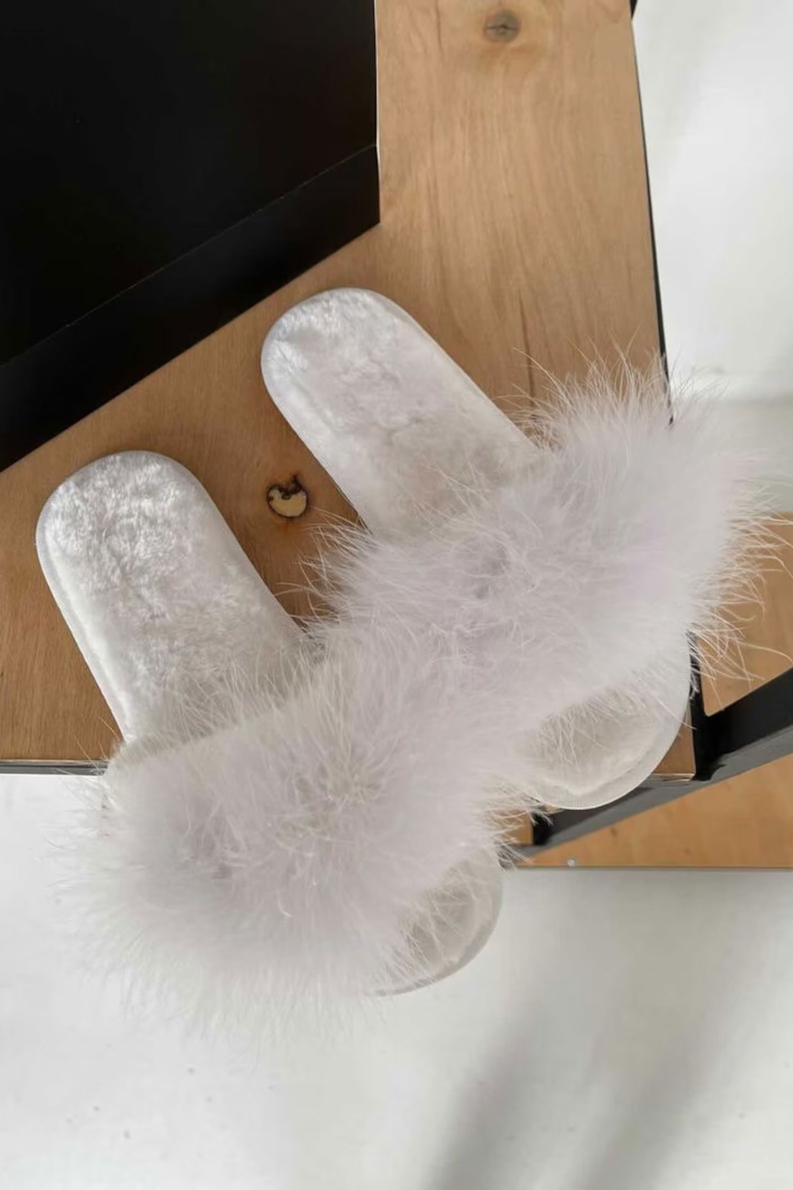 fuzzy feather bridal slippers