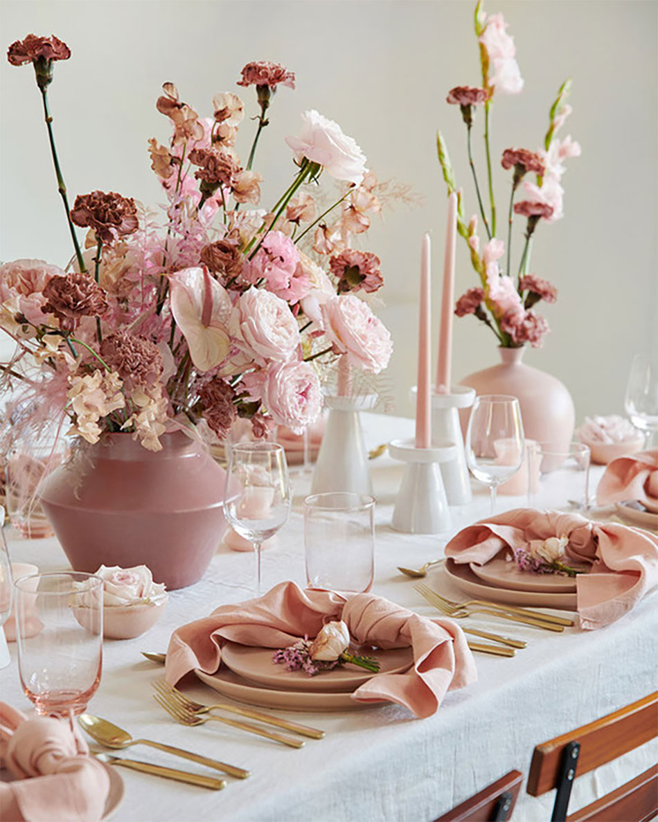pink spring table and flowers from Crate and Barrel gift registry