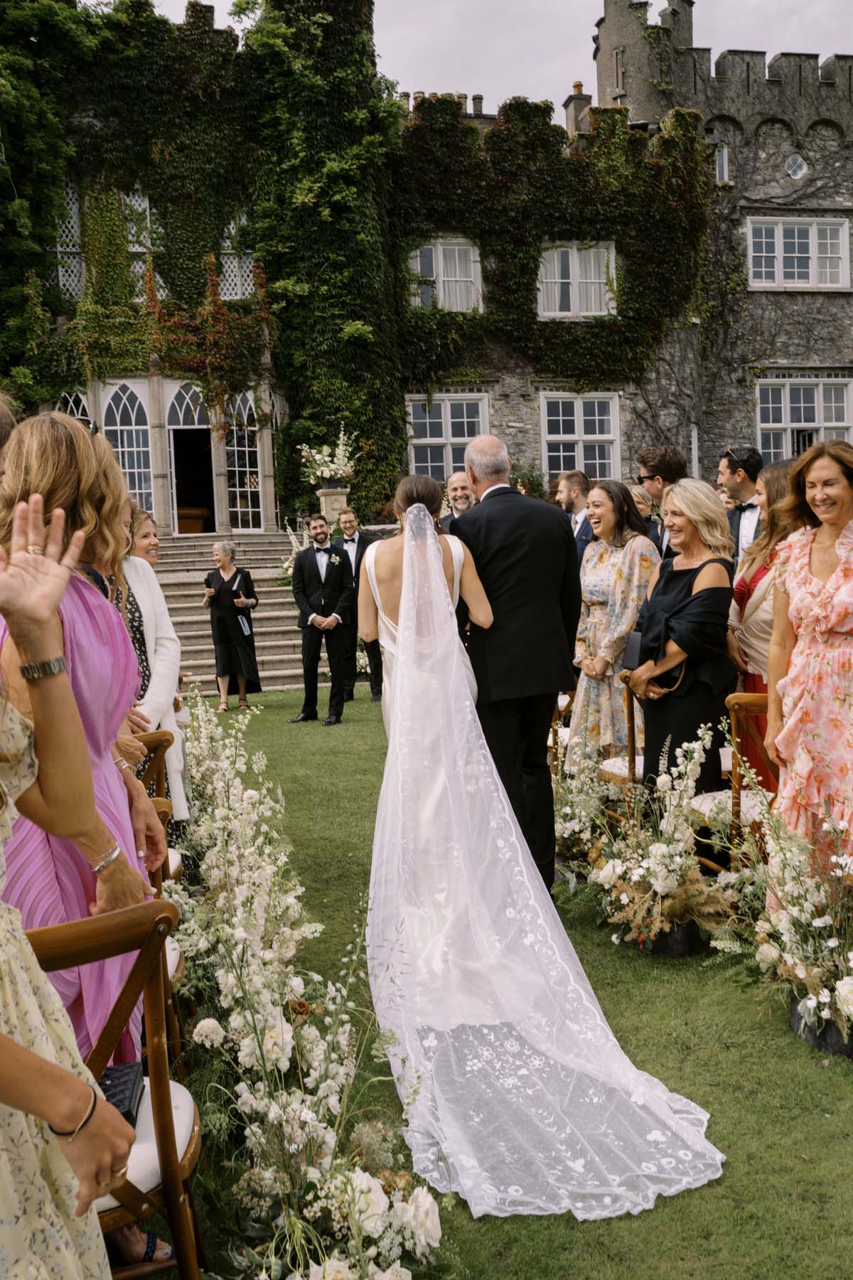 bride and father at wedding flowers at Luttrellstown Castle ireland wedding