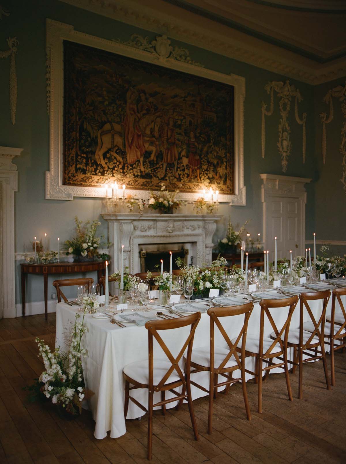 elegant romantic tablescape at Ireland wedding venue Luttrellstown Castle