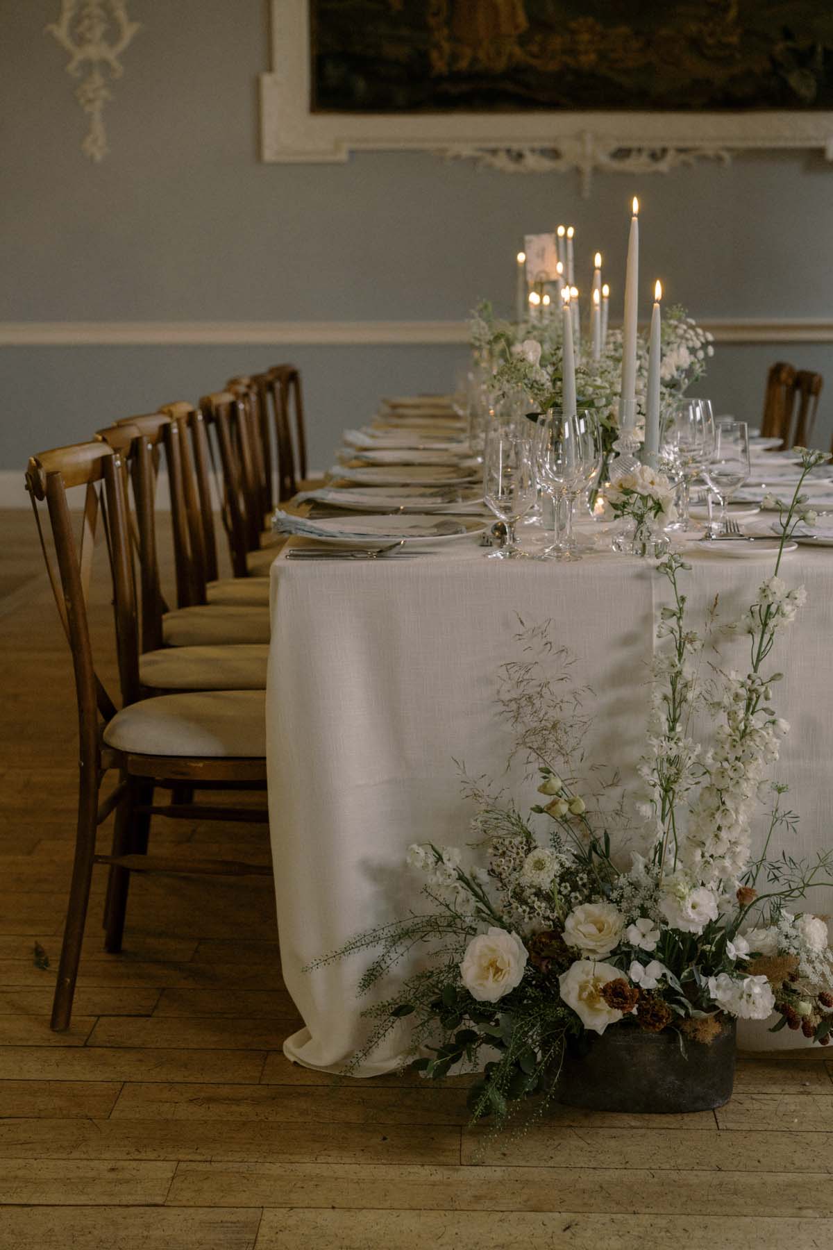 elegant romantic tablescape at Ireland wedding venue Luttrellstown Castle