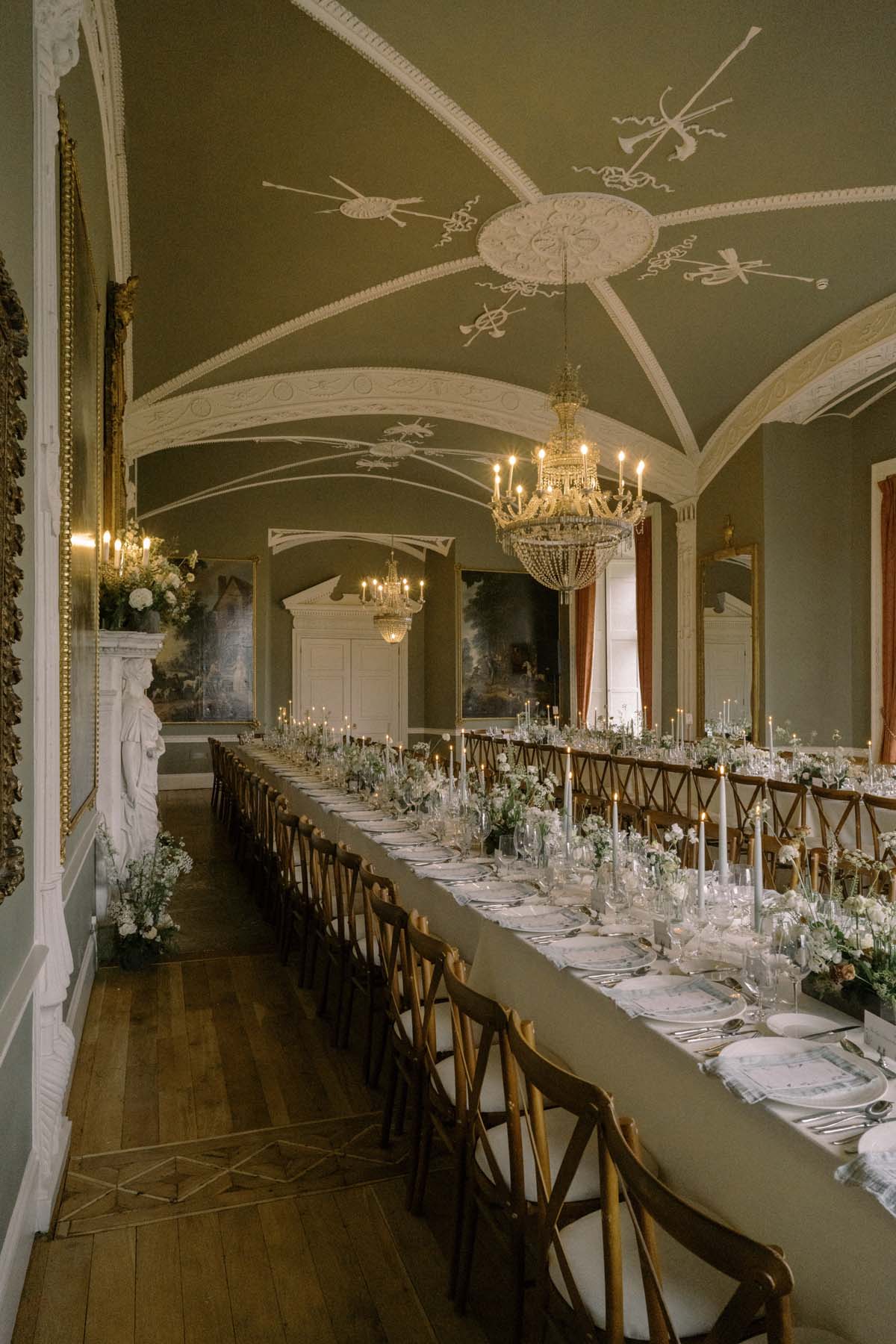 elegant romantic tablescape at Ireland wedding venue Luttrellstown Castle