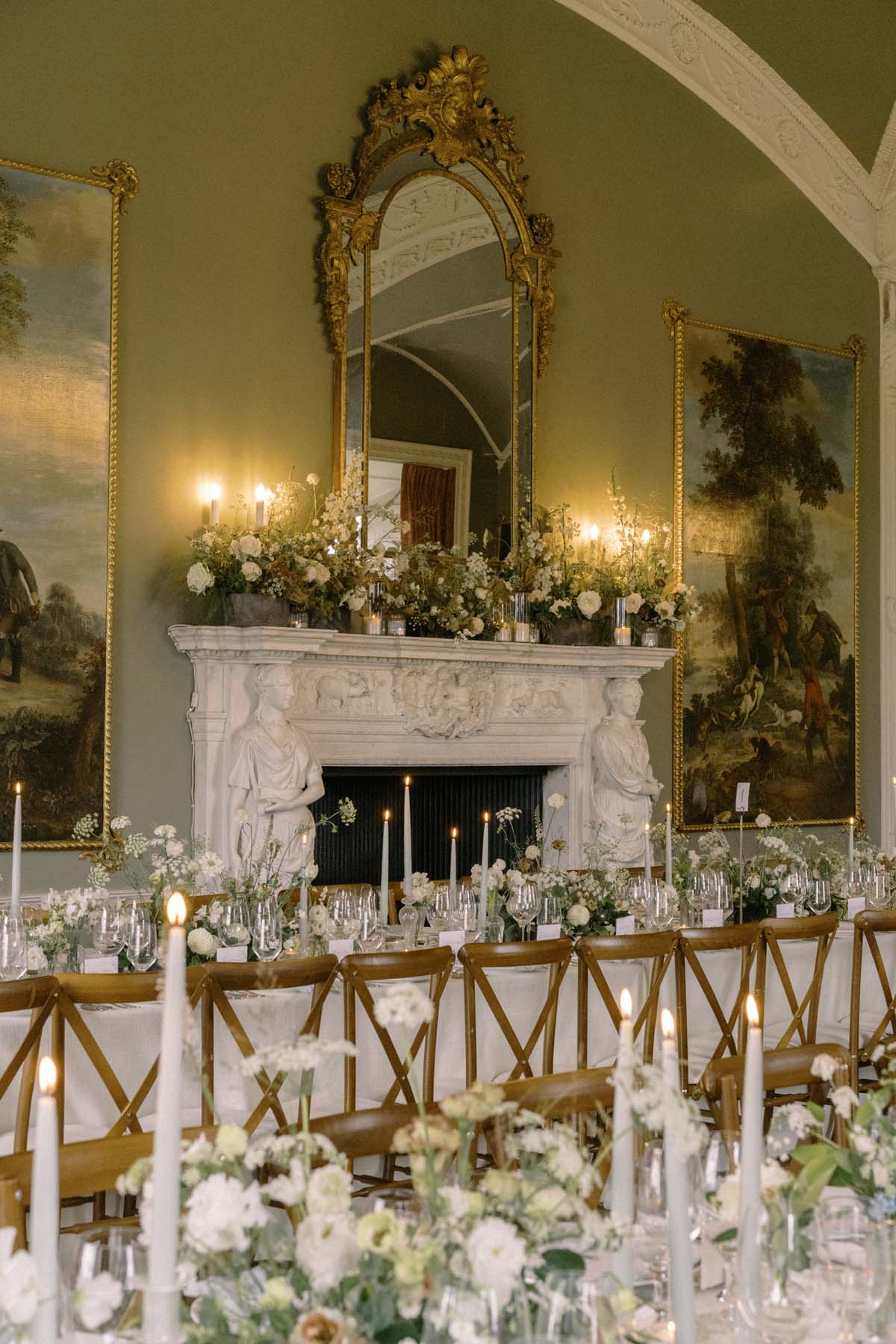 elegant romantic tablescape at Ireland wedding venue Luttrellstown Castle