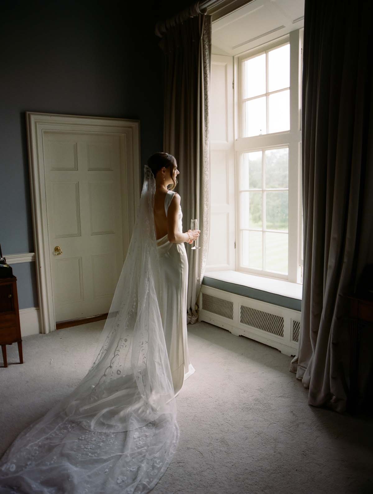 bridal portrait in getting ready suite at Luttrellstown Castle