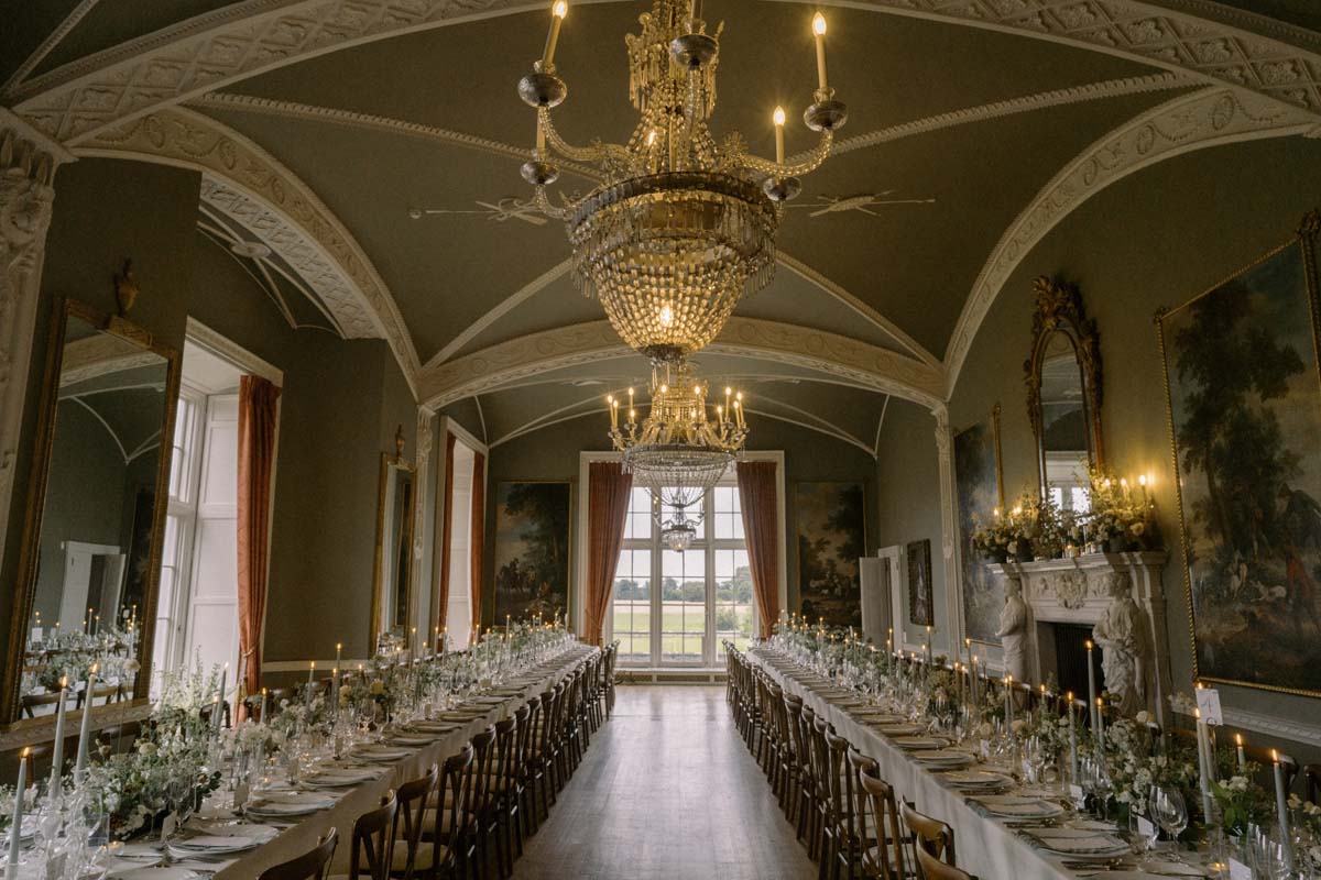 elegant romantic tablescape at Ireland wedding venue Luttrellstown Castle