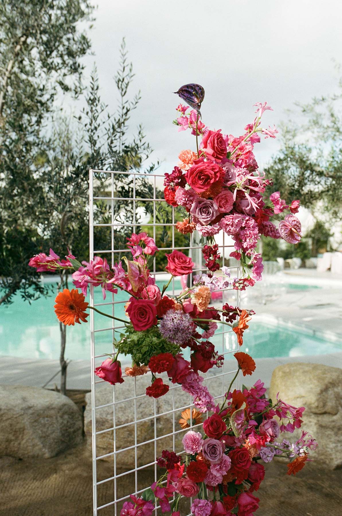 hot pink wedding ceremony flowers