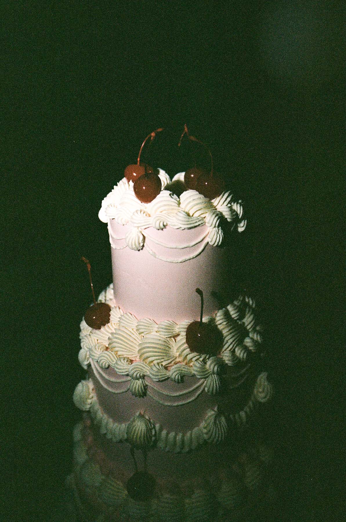 kitsch wedding cake with cherries