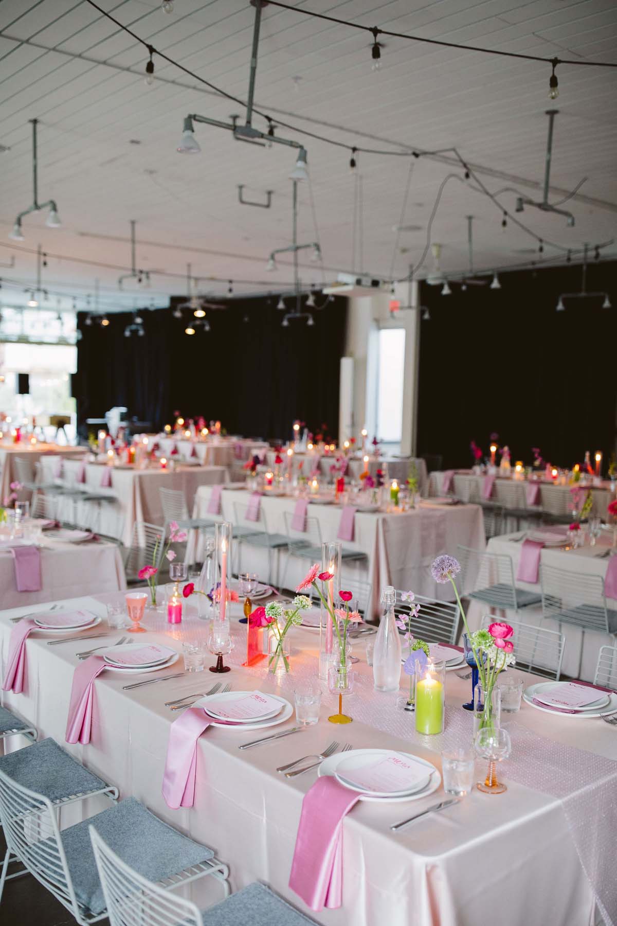 y2k inspired pink and purple wedding table and decor