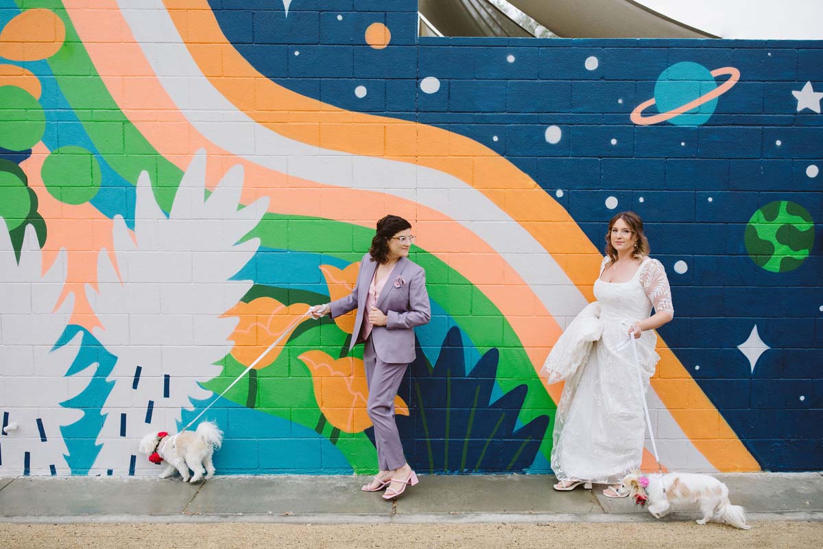 bridal portraits in front of mural at ace hotel palm springs