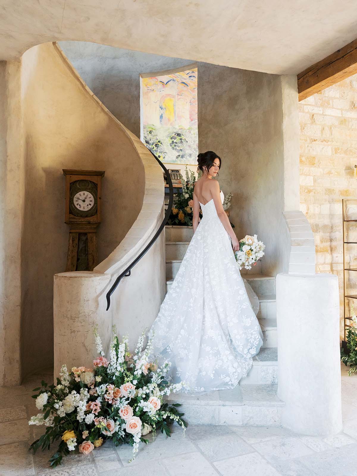 bride wearing lace dress at Sunstone Villa wedding