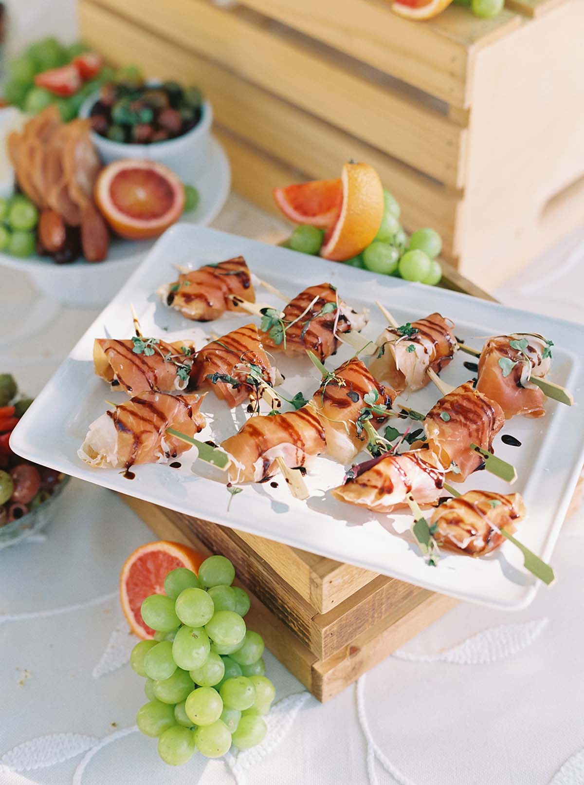 prosciutto skewers for wedding cocktail hour appetizer 