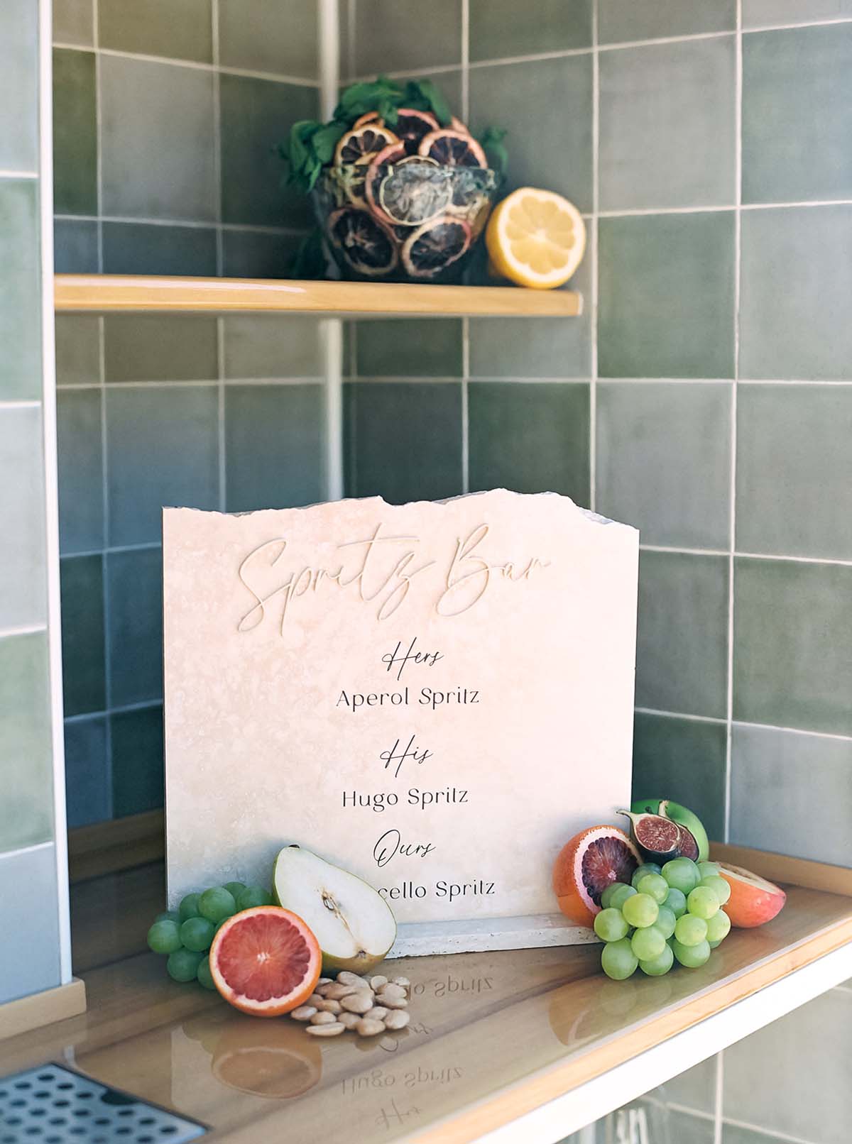 italian stone inspired wedding bar menu