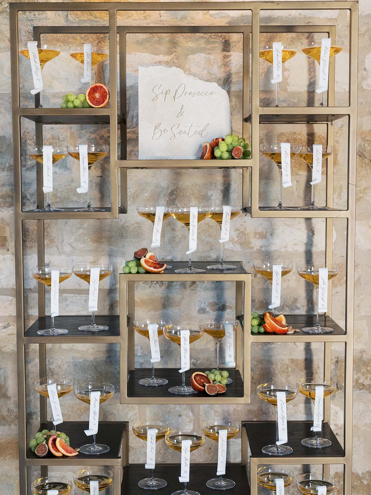 wedding cocktail display with calligraphy for guests