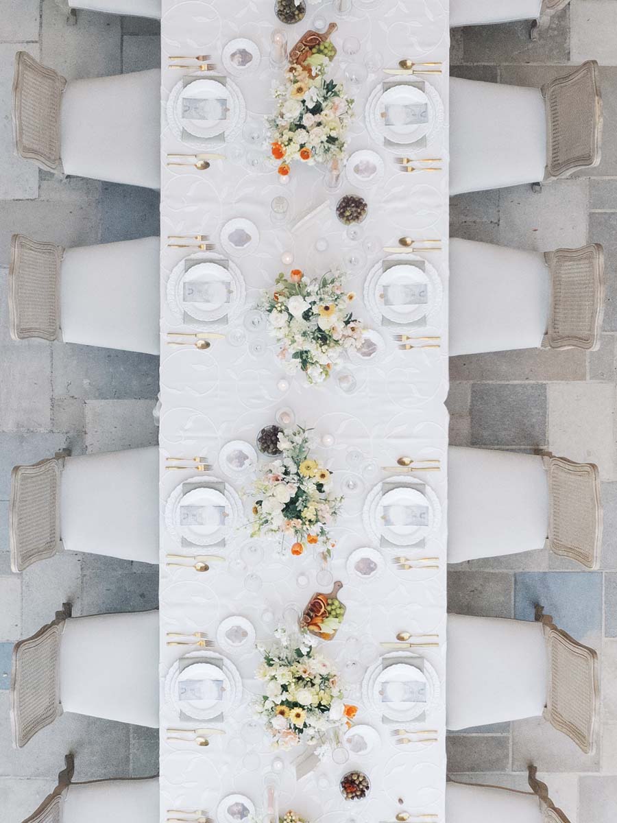 romantic italian tablescape at Sunstone Villa wedding