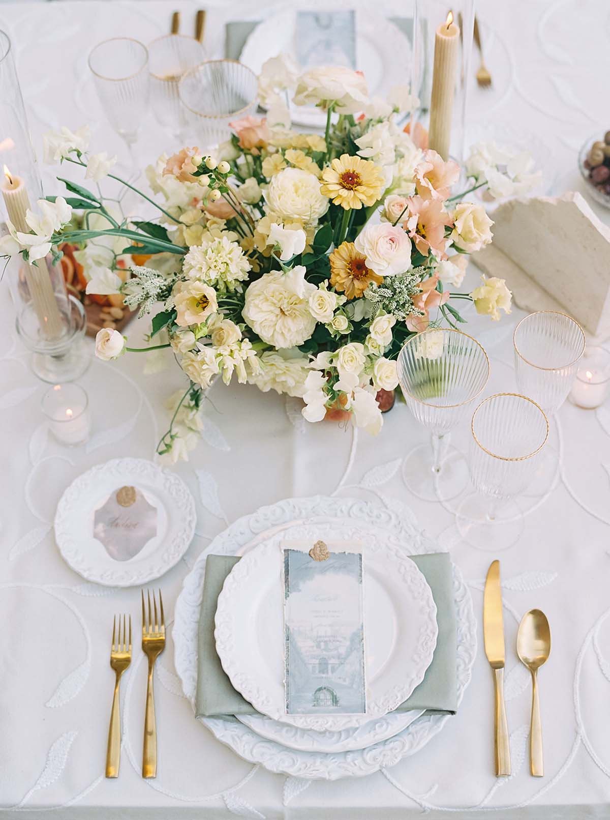 romantic italian tablescape at Sunstone Villa wedding