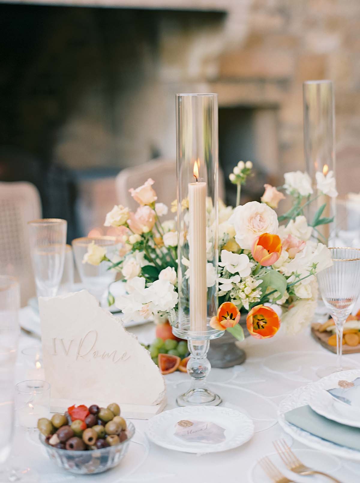 romantic italian tablescape at Sunstone Villa wedding