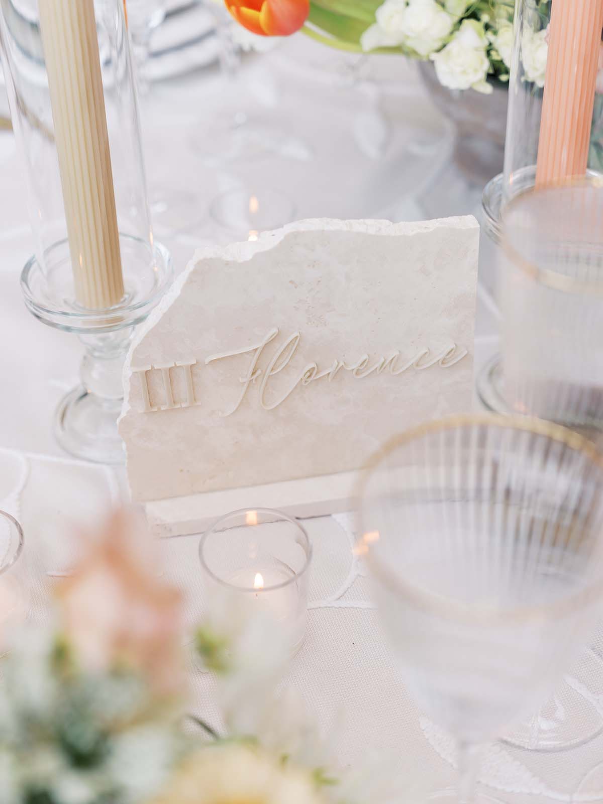 white stone italy inspired table numbers