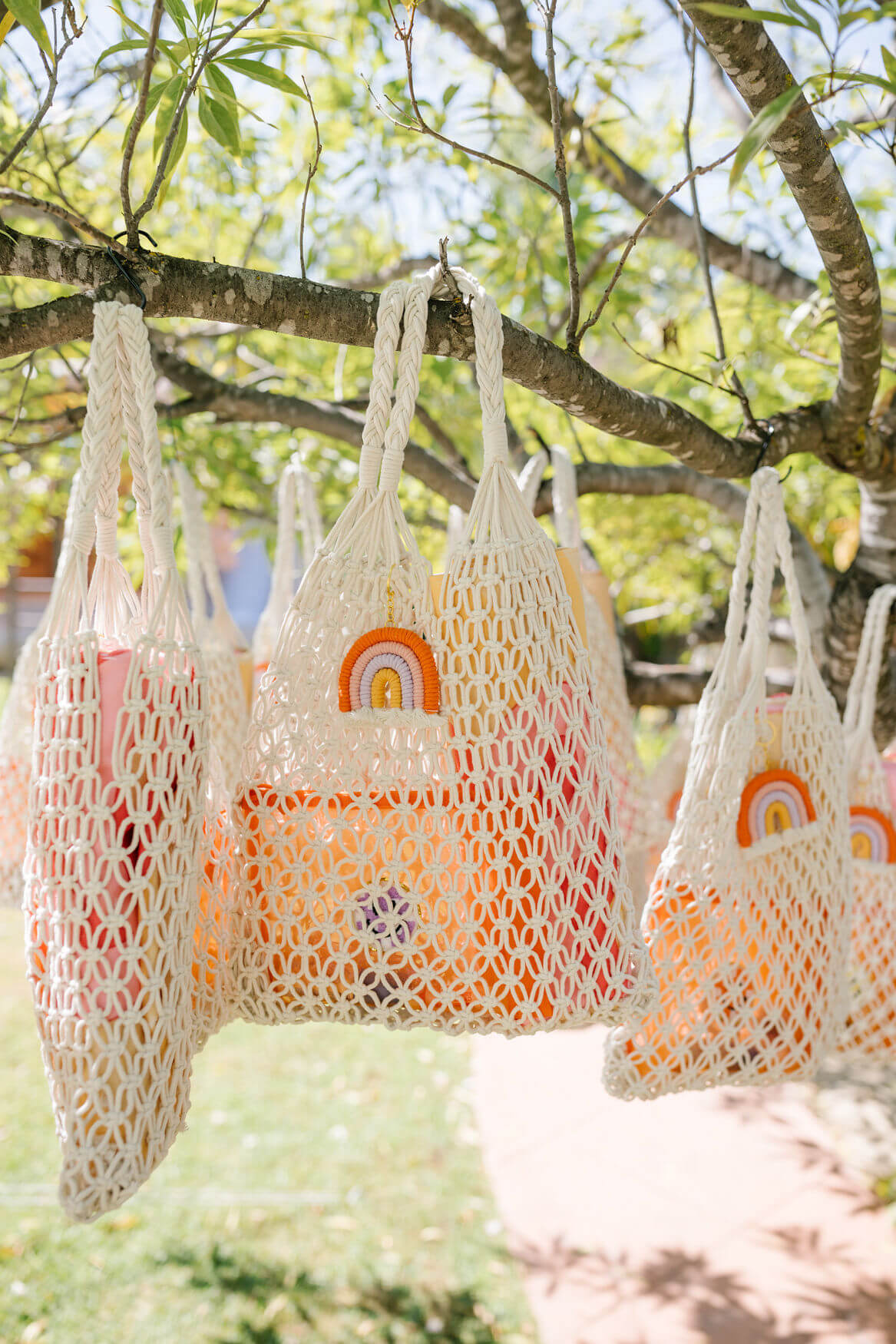 rainbow boho party favor tote bags