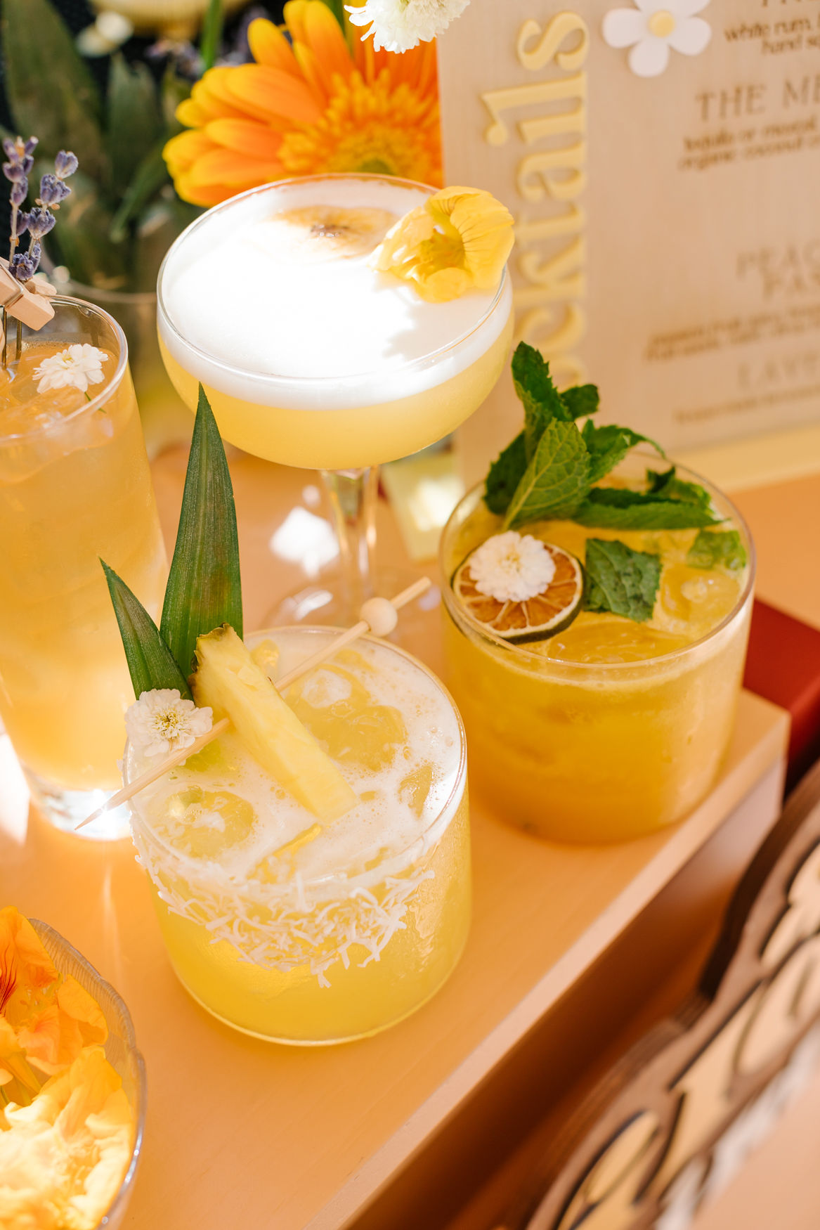 pretty yellow summer cocktails on bar