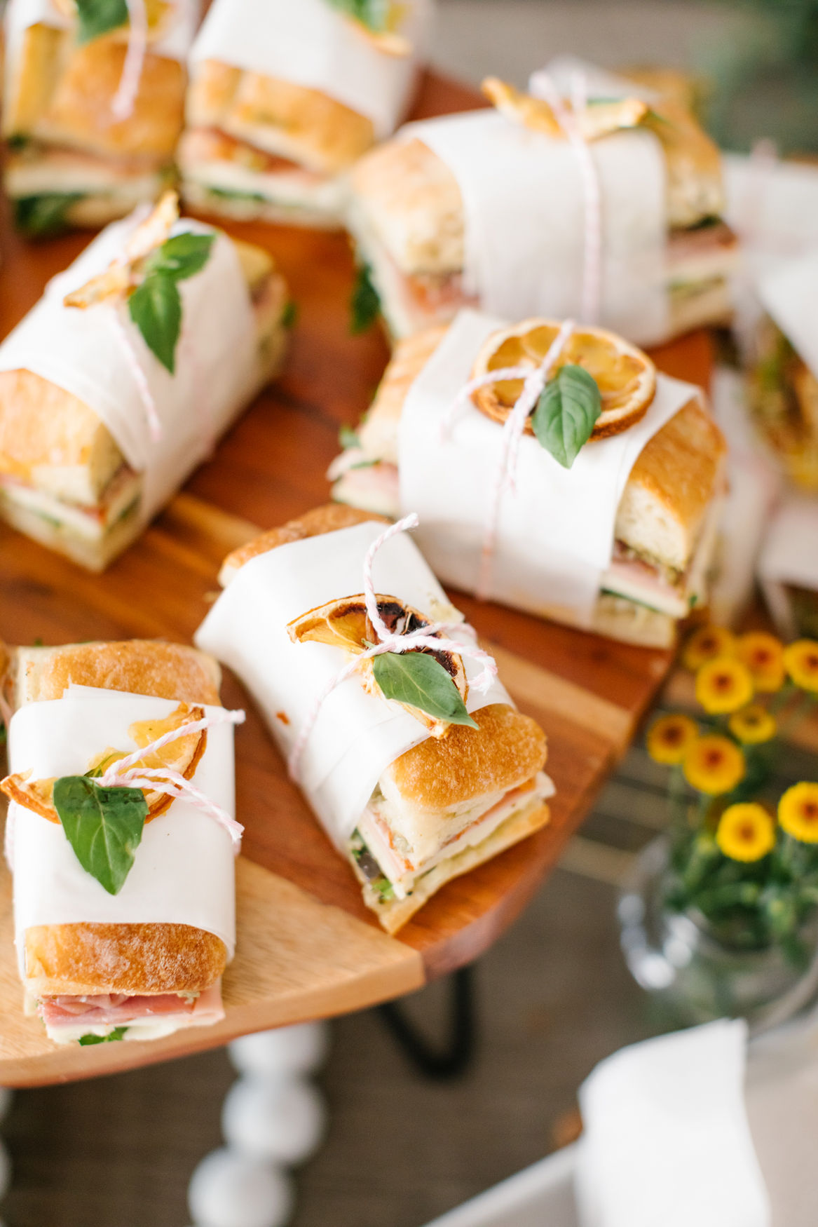 mini sandwiches with orange slices party food ideas