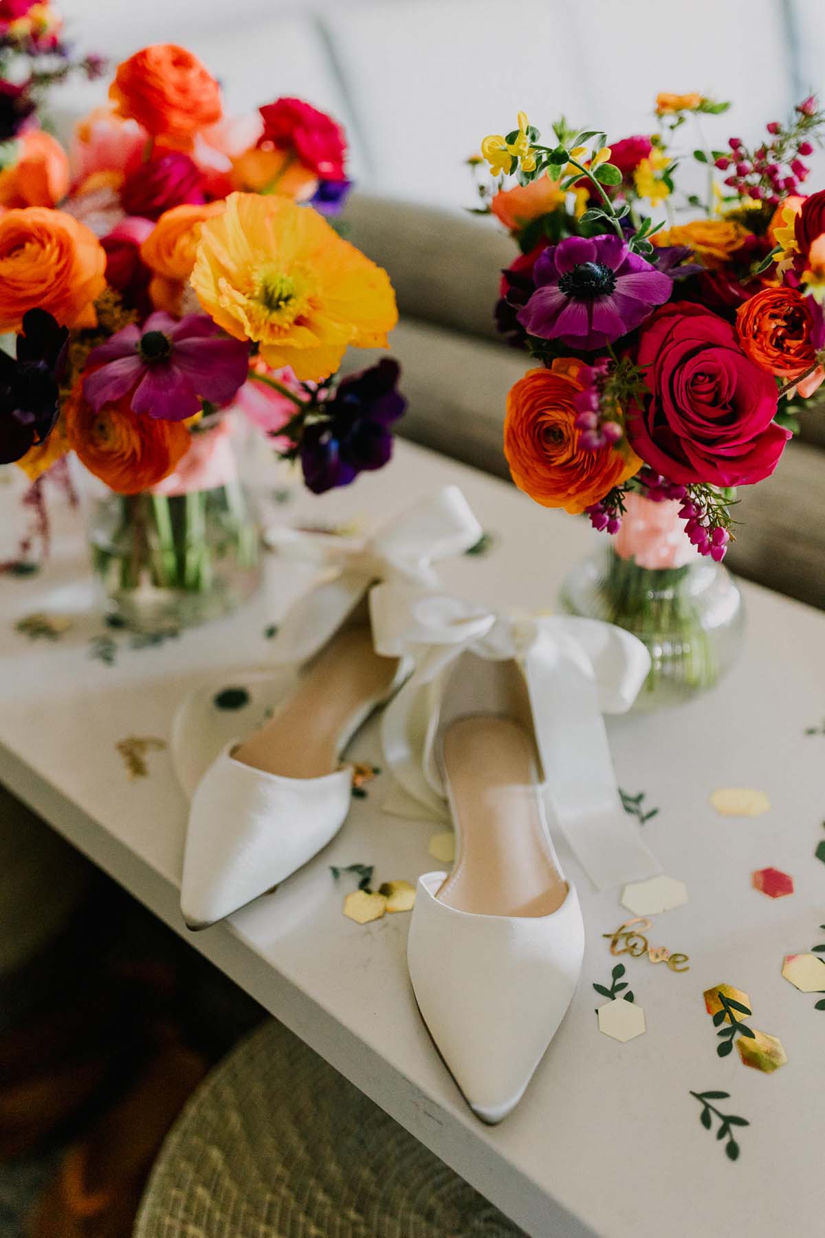 white wedding heels with bows on back