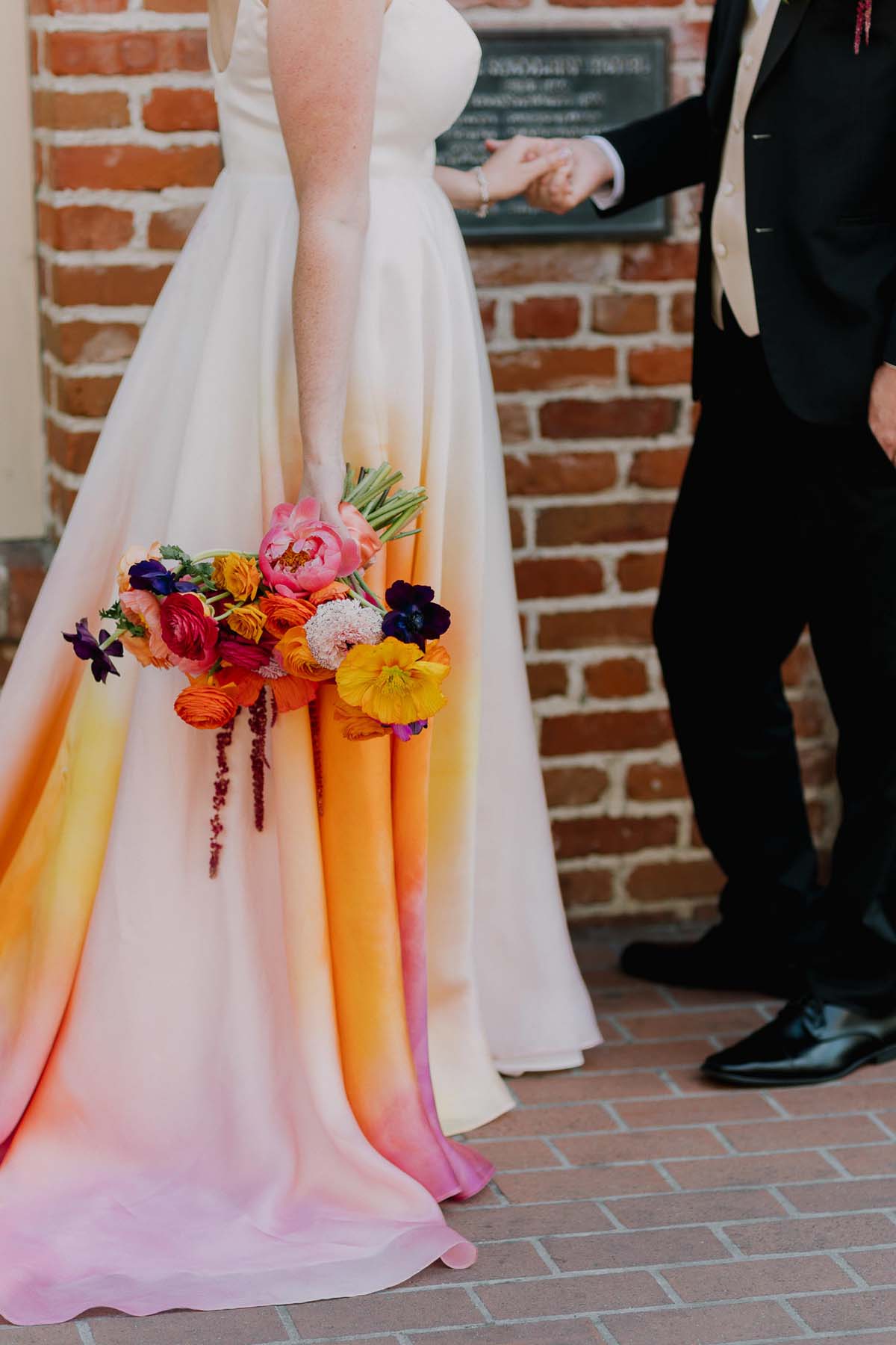 wedding portraits with colorful wedding dress