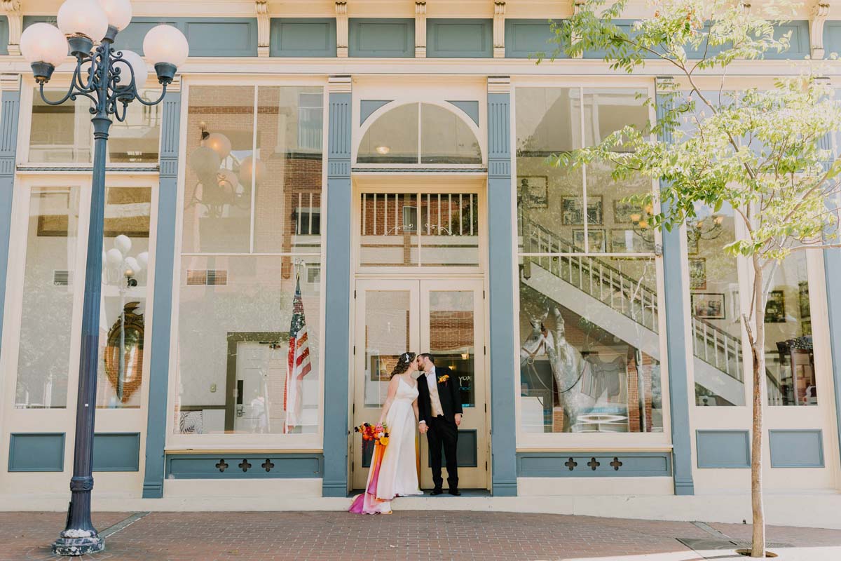 wedding portraits with colorful wedding dress