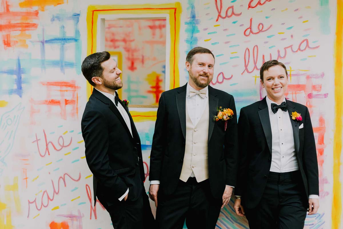 colorful grooms portraits at New Children's Museum San Diego wedding