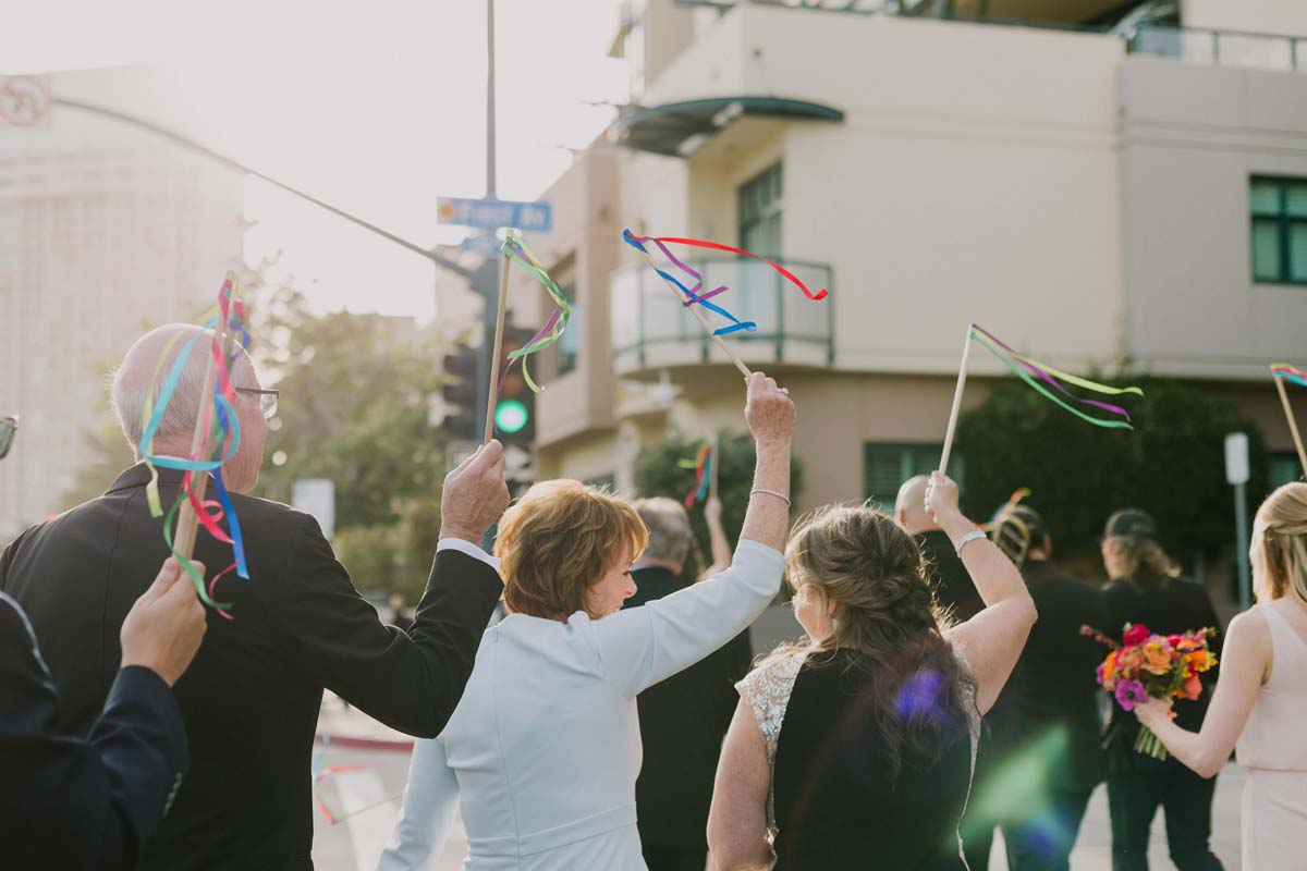 wedding parade in san diego with ribbons