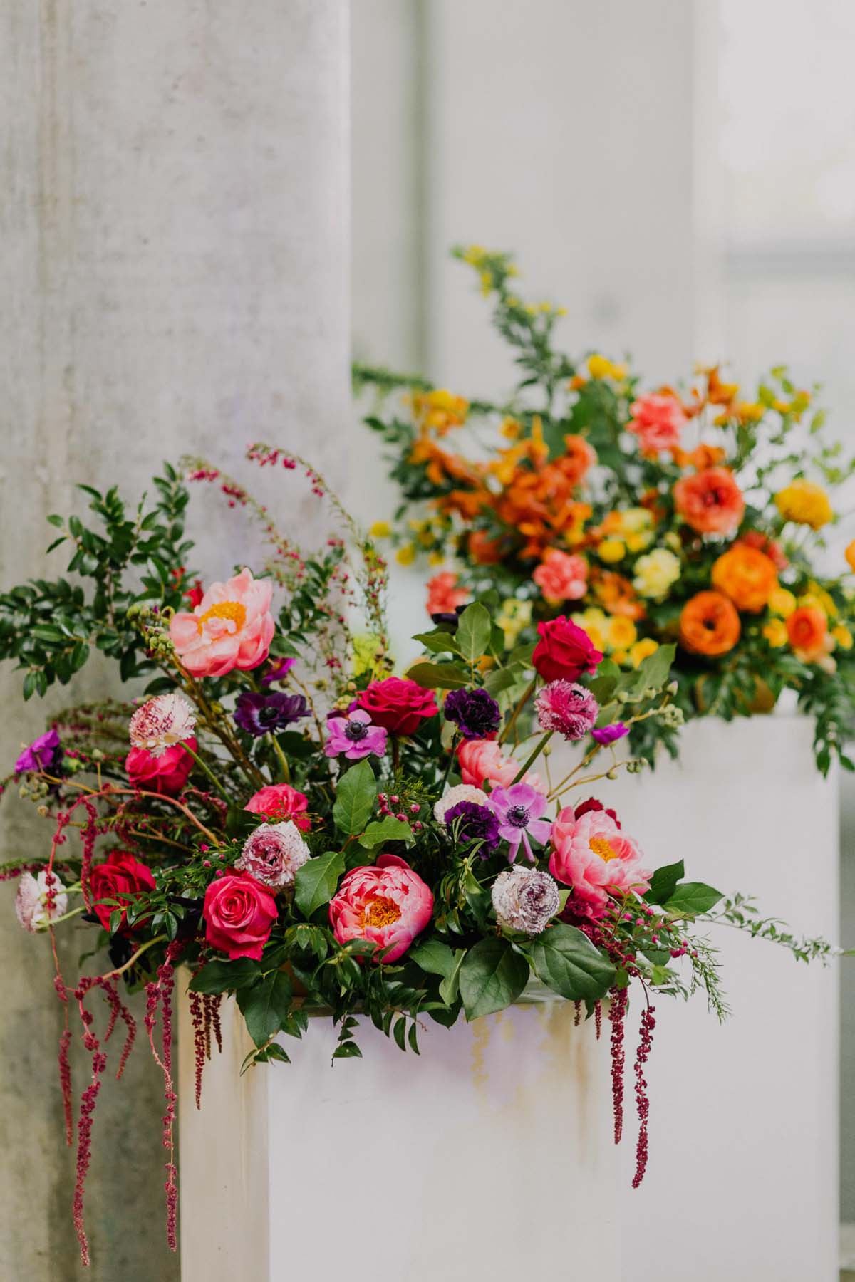 colorful peony wedding arrangements