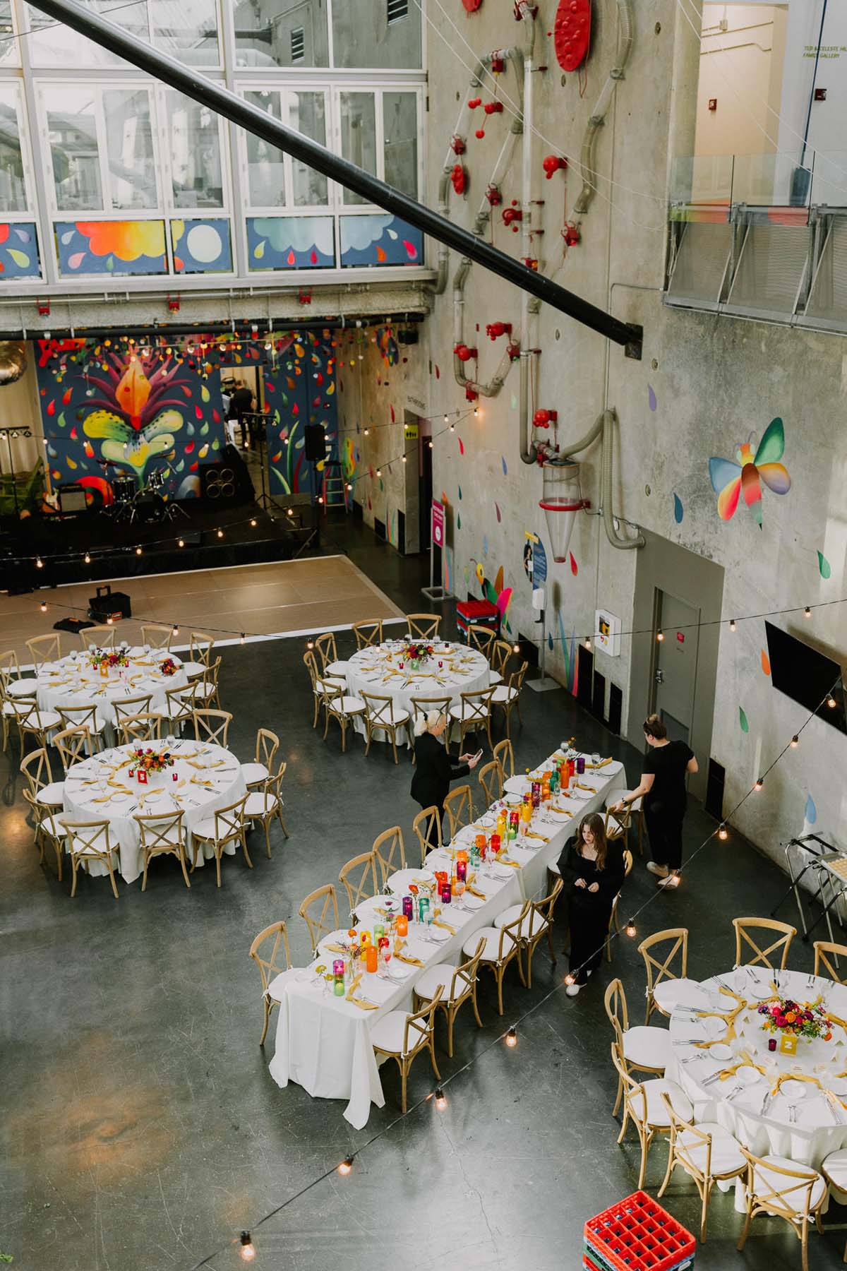 colorful rainbow tablescape at san diego museum wedding