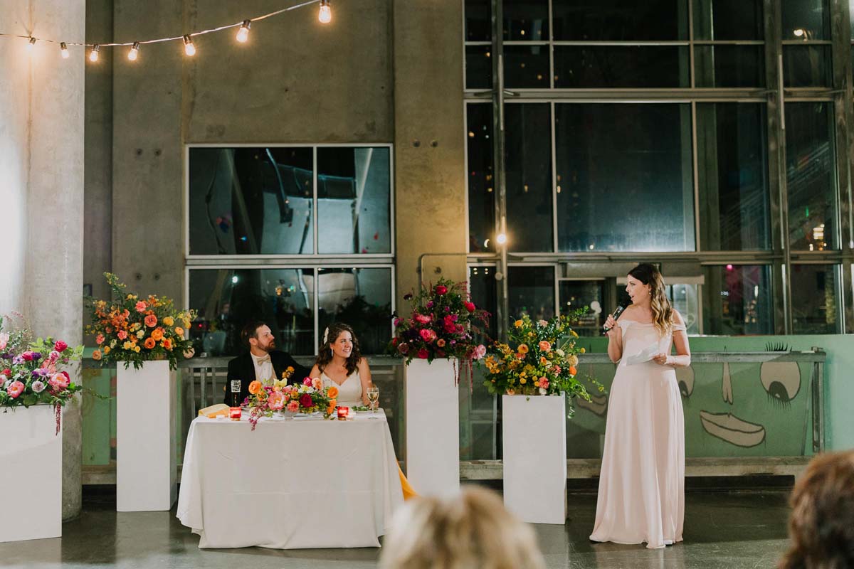 colorful rainbow tablescape at san diego museum wedding