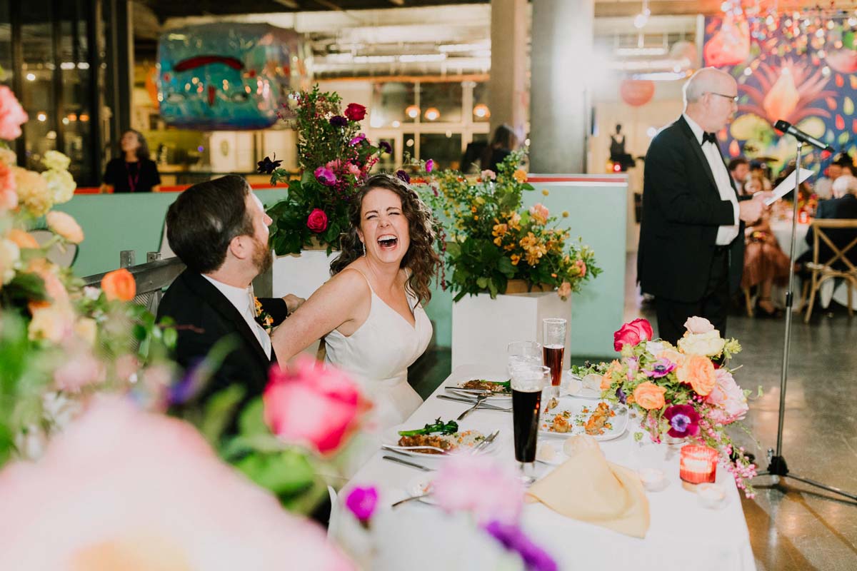 bride in colorful wedding dress at san diego wedding